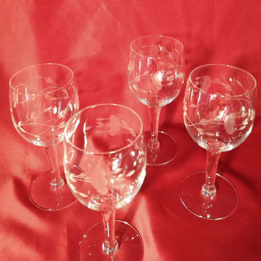 Princess House Heritage 420 Wine Glass Floral Clear Set 4 Crystal Vintage